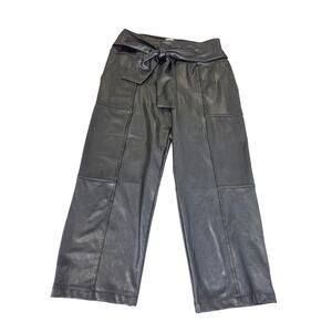 Joie Womens Faux Leather High Rise Tie Waist Cropped Pants Tummy Control Black M